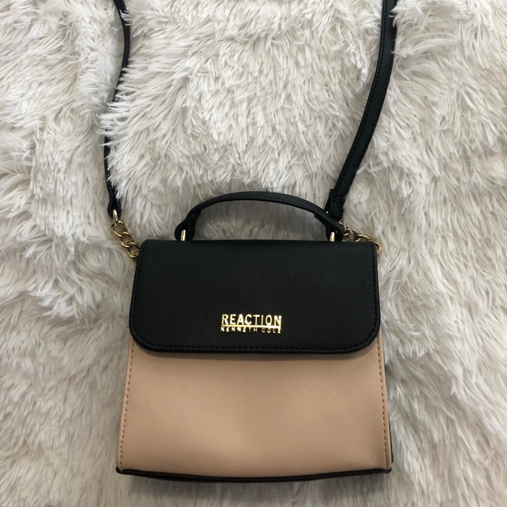 Blush pink and navy blue shoulder bag
